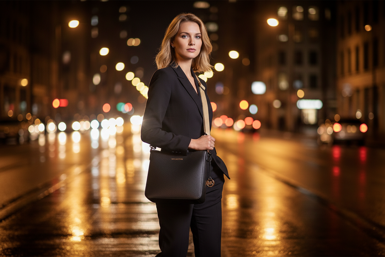 Michael Kors svart axelväska i canvas