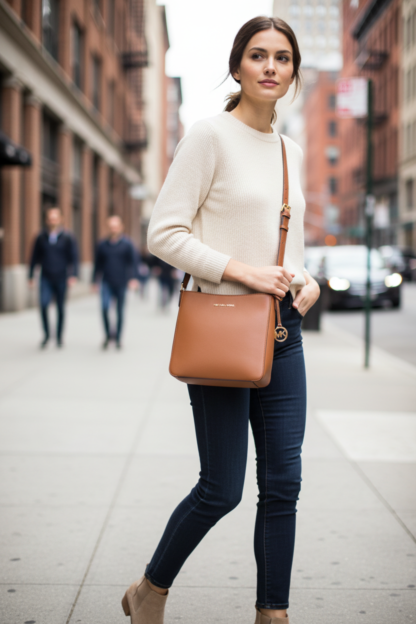 Michael Kors brun axelväska i canvas