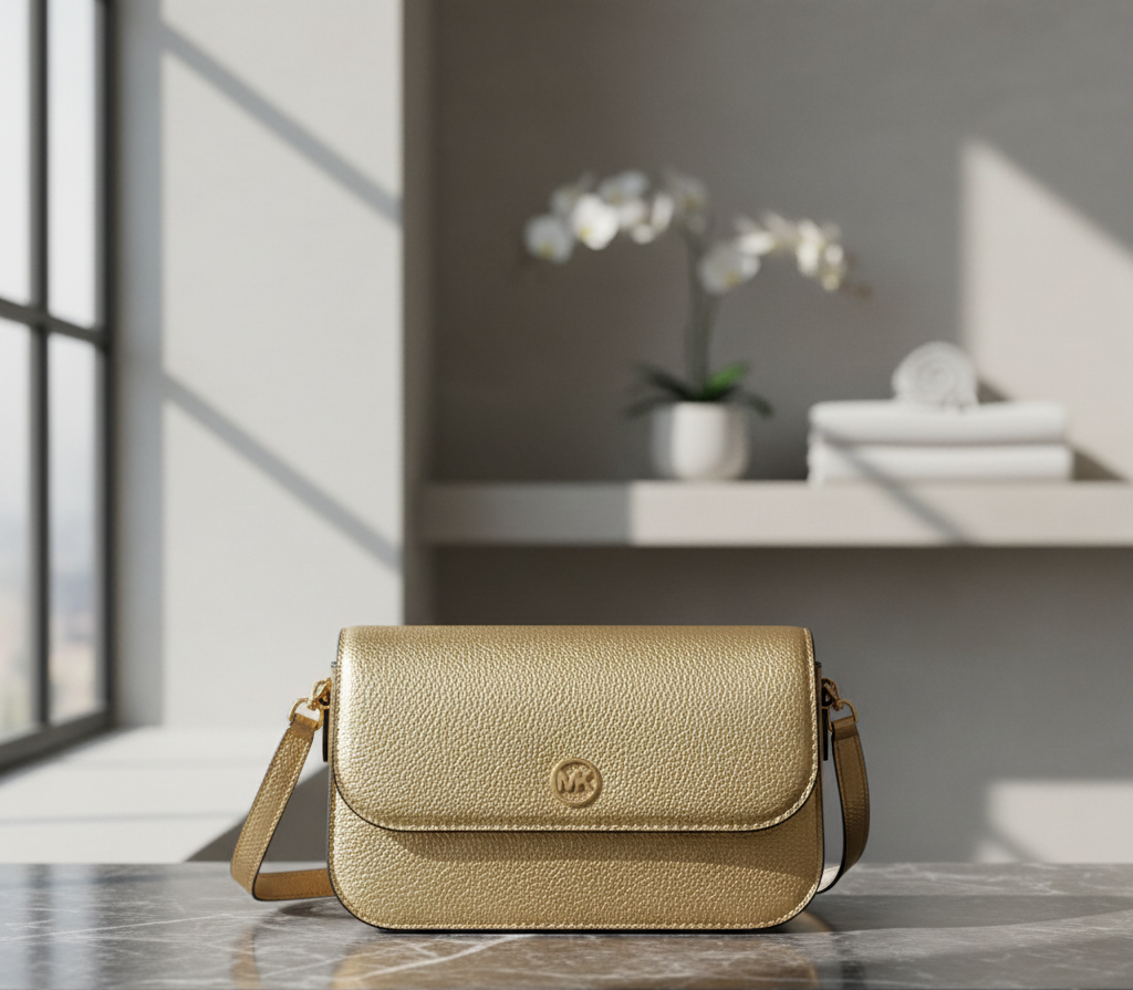Zlatá kožená crossbody kabelka Michael Kors