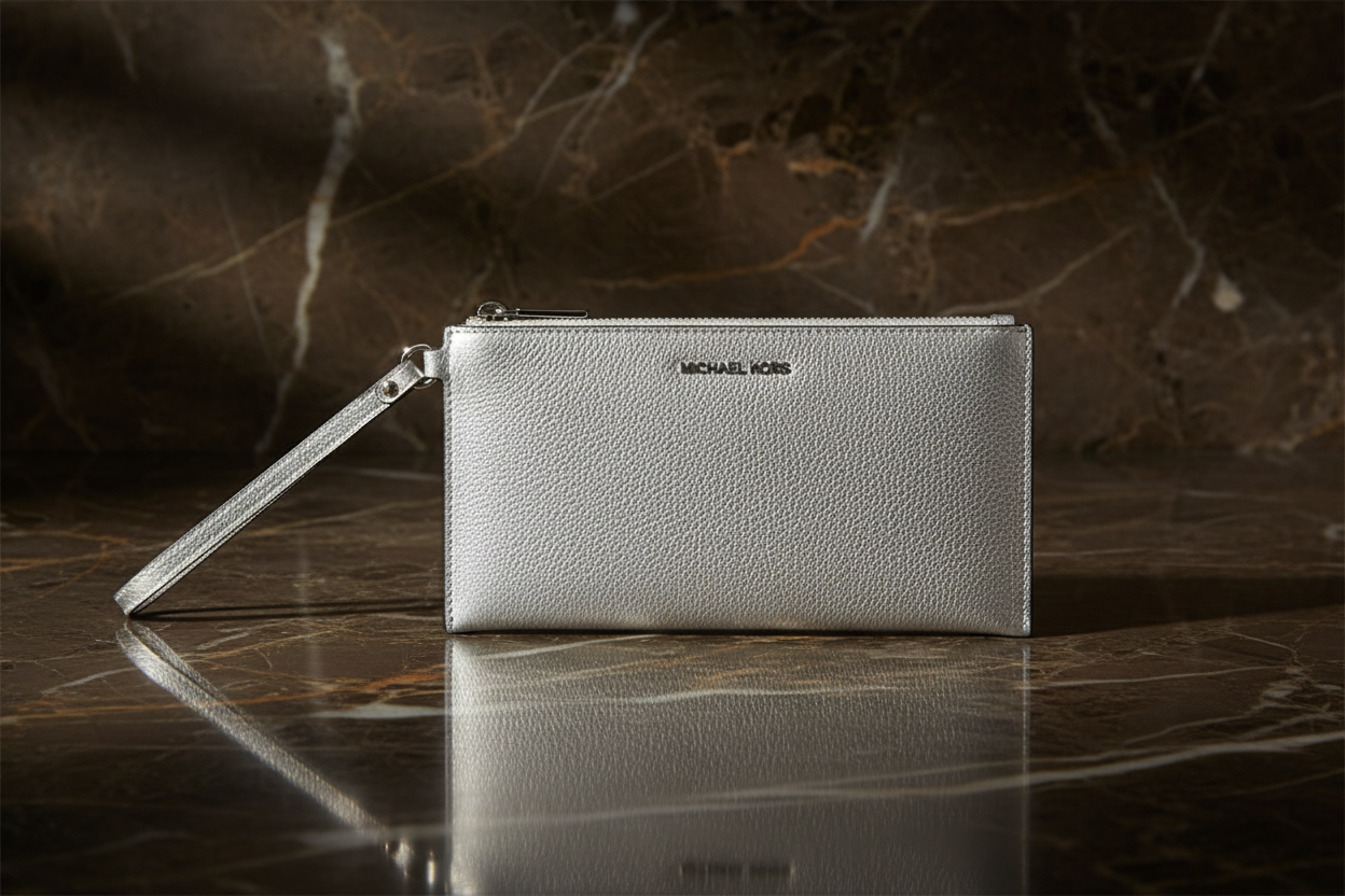 Šedá kožená psací taška Michael Kors