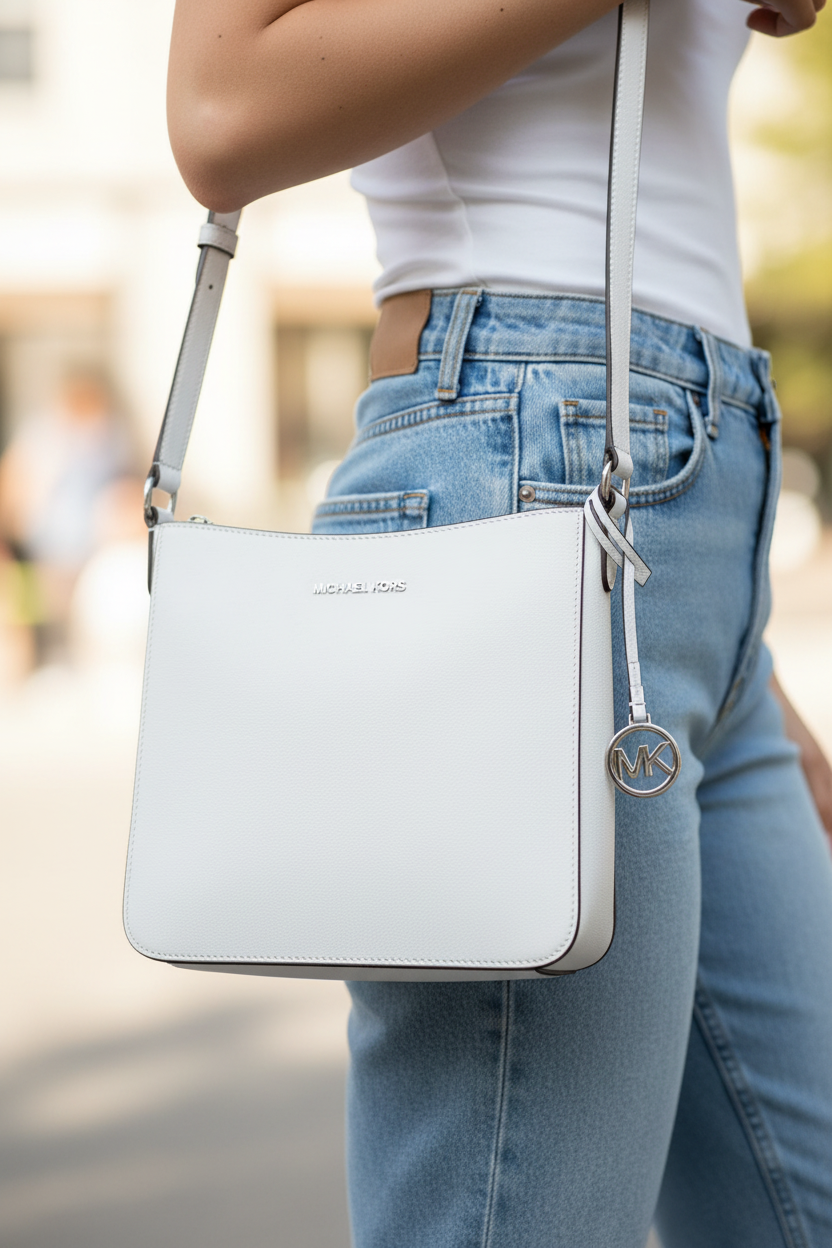 Bílá plátěná kabelka přes rameno Michael Kors