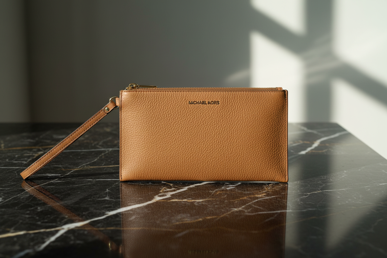 Michael Kors brun kuvertväska i läder