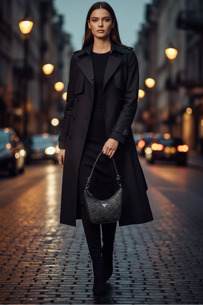 Guess Jeans svart polyuretan handväska för kvinnor