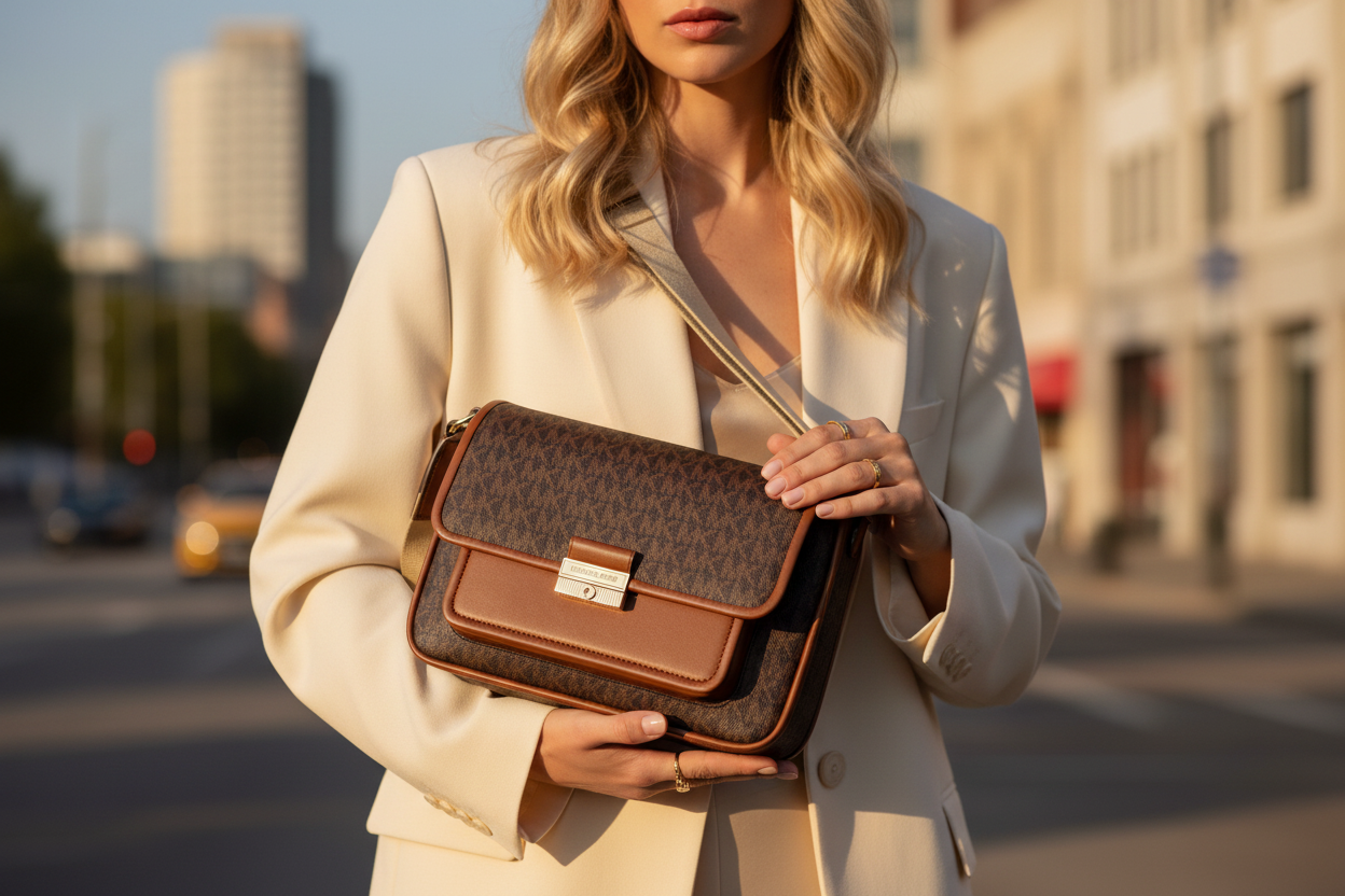 Michael Kors Brown Fabric Crossbody Bag