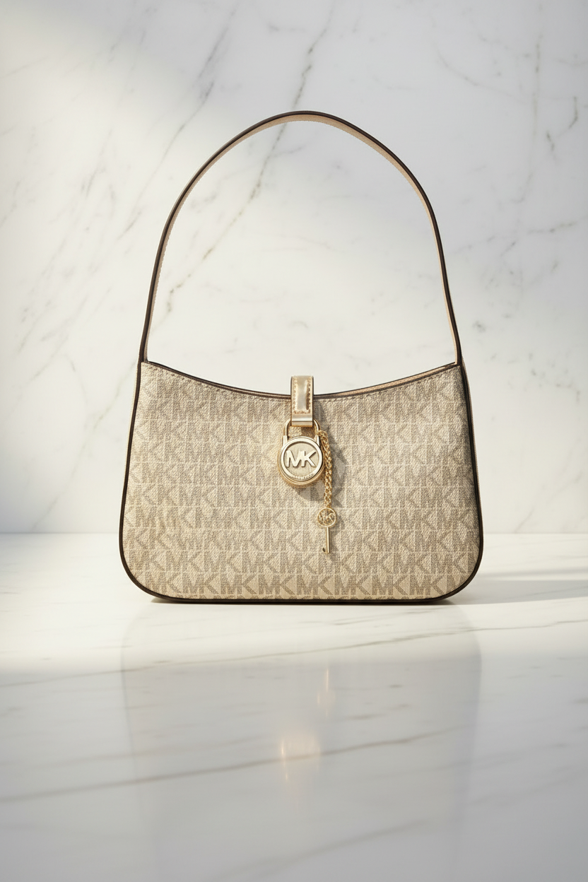 Michael Kors guldfärgad tygväska