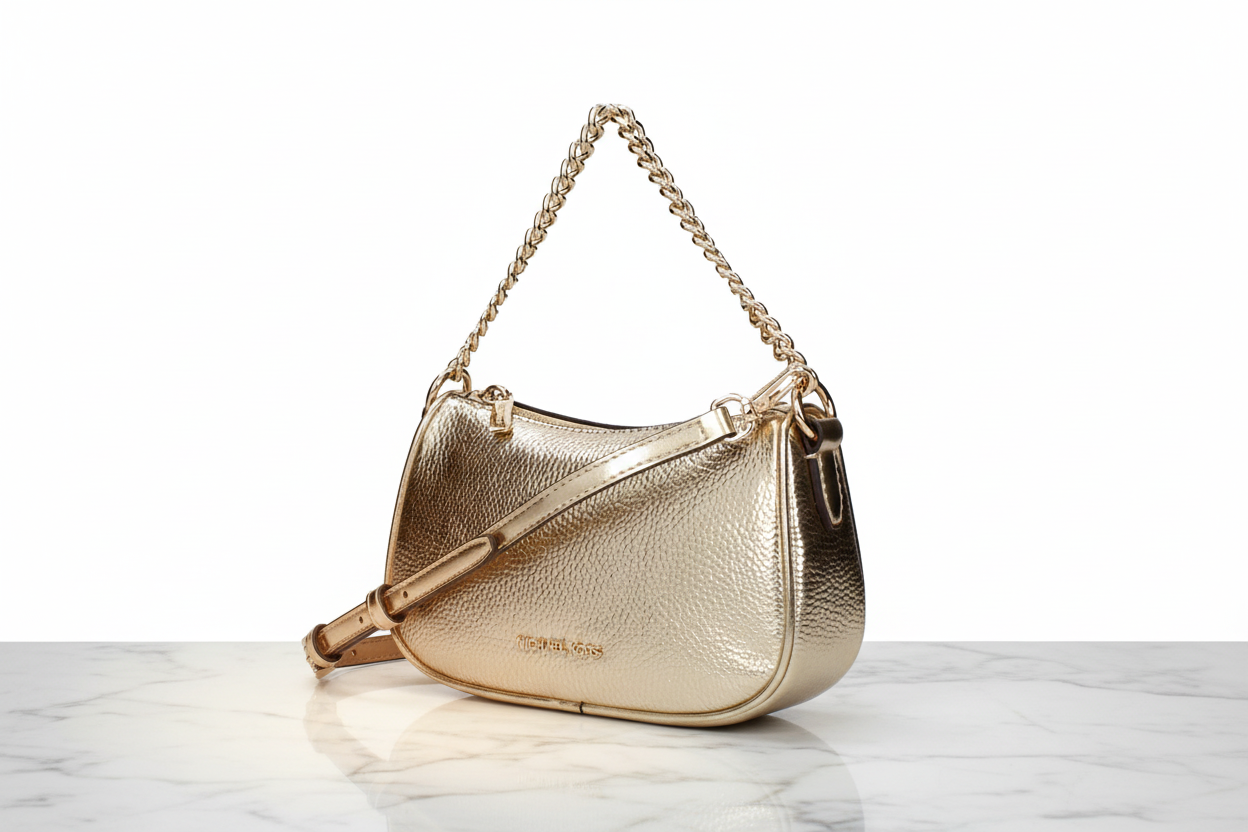 Kožená kabelka Michael Kors zlaté barvy