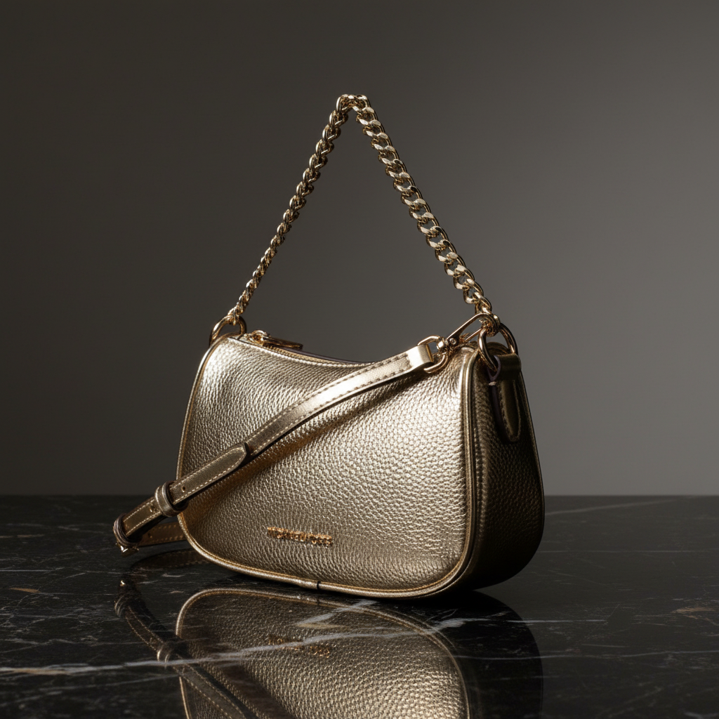 Kožená kabelka Michael Kors zlaté barvy