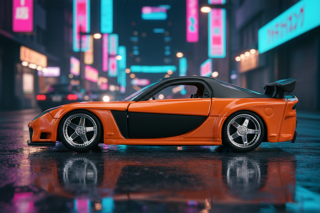 Han's Mazda RX-7 RHD (Right Hand Drive) Orange Metallic and Black "Fast & Furious" Movie 1/32 Diecast Model Car by Jada