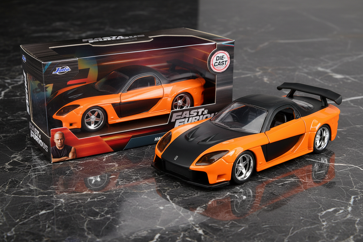 Han's Mazda RX-7 RHD (Right Hand Drive) Orange Metallic and Black "Fast & Furious" Movie 1/32 Diecast Model Car by Jada