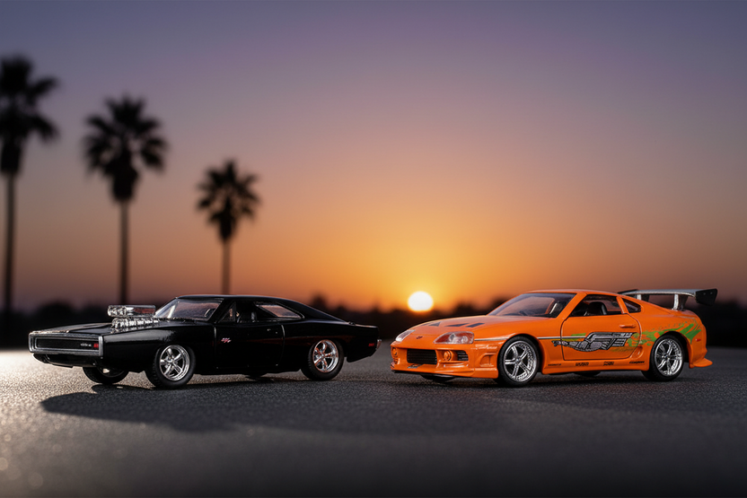 Dom's Dodge Charger R/T Black and Brian's Toyota Supra Orange Set of 2 pieces "Fast & Furious" Series 1/32 Diecast Model Cars by Jada