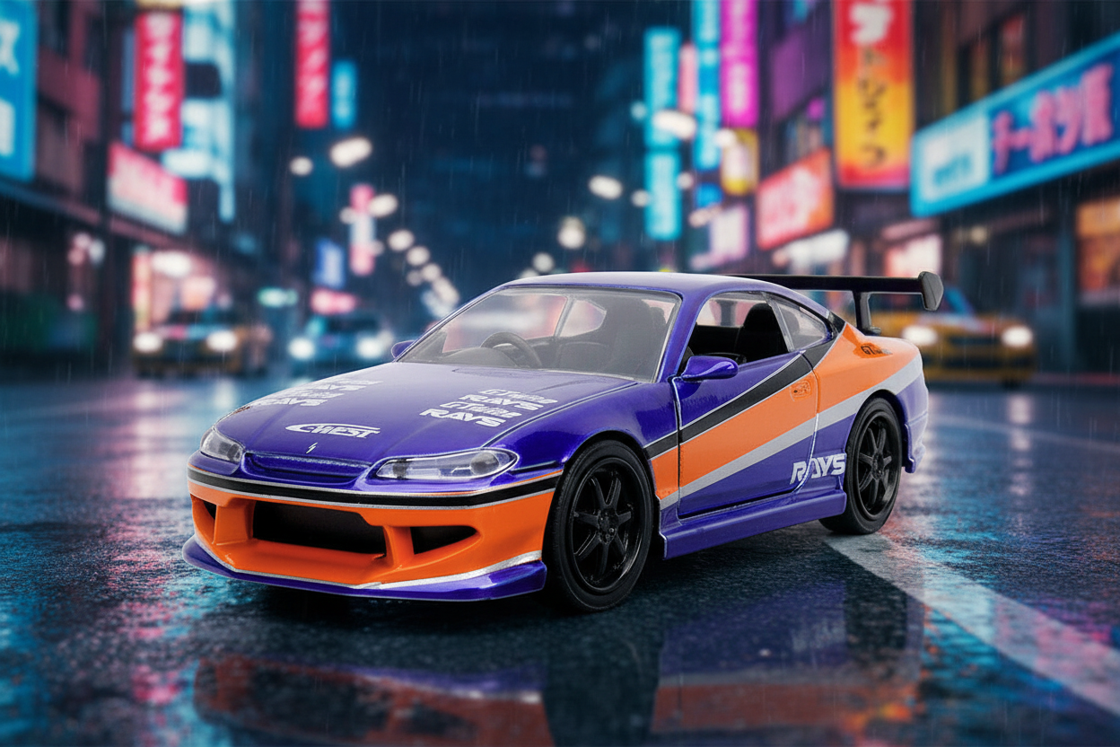 2001 Nissan Silvia S15 RHD (Right Hand Drive) Blue Metallic with Graphics "The Fast and the Furious: Tokyo Drift" (2006) Movie "Fast & Furious" Series 1/32 Diecast Car Model by Jada