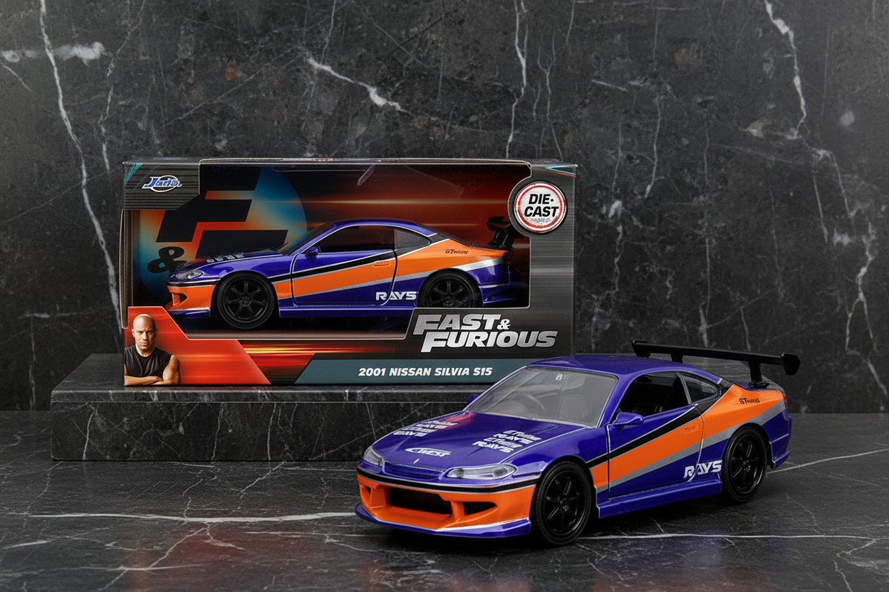 2001 Nissan Silvia S15 RHD (Right Hand Drive) Blue Metallic with Graphics "The Fast and the Furious: Tokyo Drift" (2006) Movie "Fast & Furious" Series 1/32 Diecast Car Model by Jada