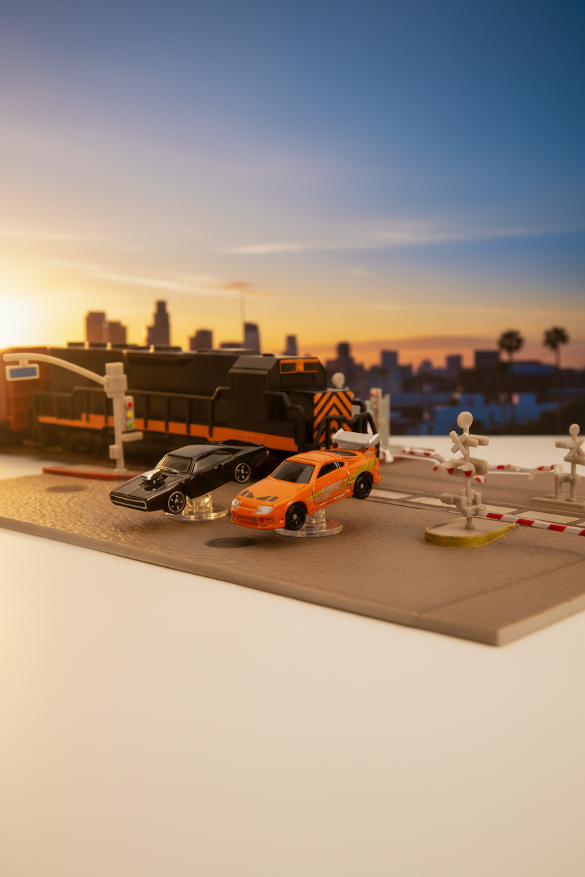 "Fast & Furious" Final Race Diorama with Toyota Supra Orange and Dodge Charger Black "Nano Scene" Series model by Jada