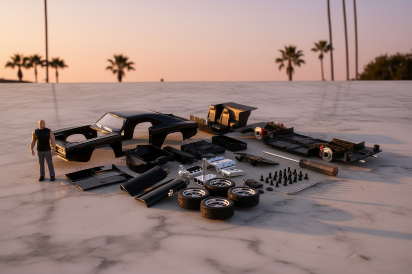 Model Kit Dodge Charger R/T Black and Dom Diecast Figure "Fast & Furious" Movie "Build N' Collect" Series 1/24 Diecast Model Car by Jada