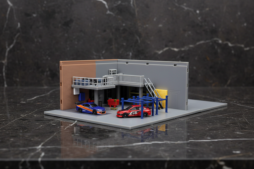 "Fast & Furious" Han's Garage Diorama with 2 Cars and Accessories "Nano Scene" Series 1/32 Model by Jada