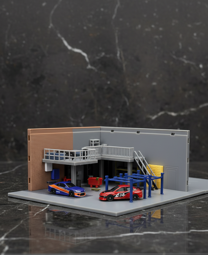 "Fast & Furious" Han's Garage Diorama with 2 Cars and Accessories "Nano Scene" Series 1/32 Model by Jada