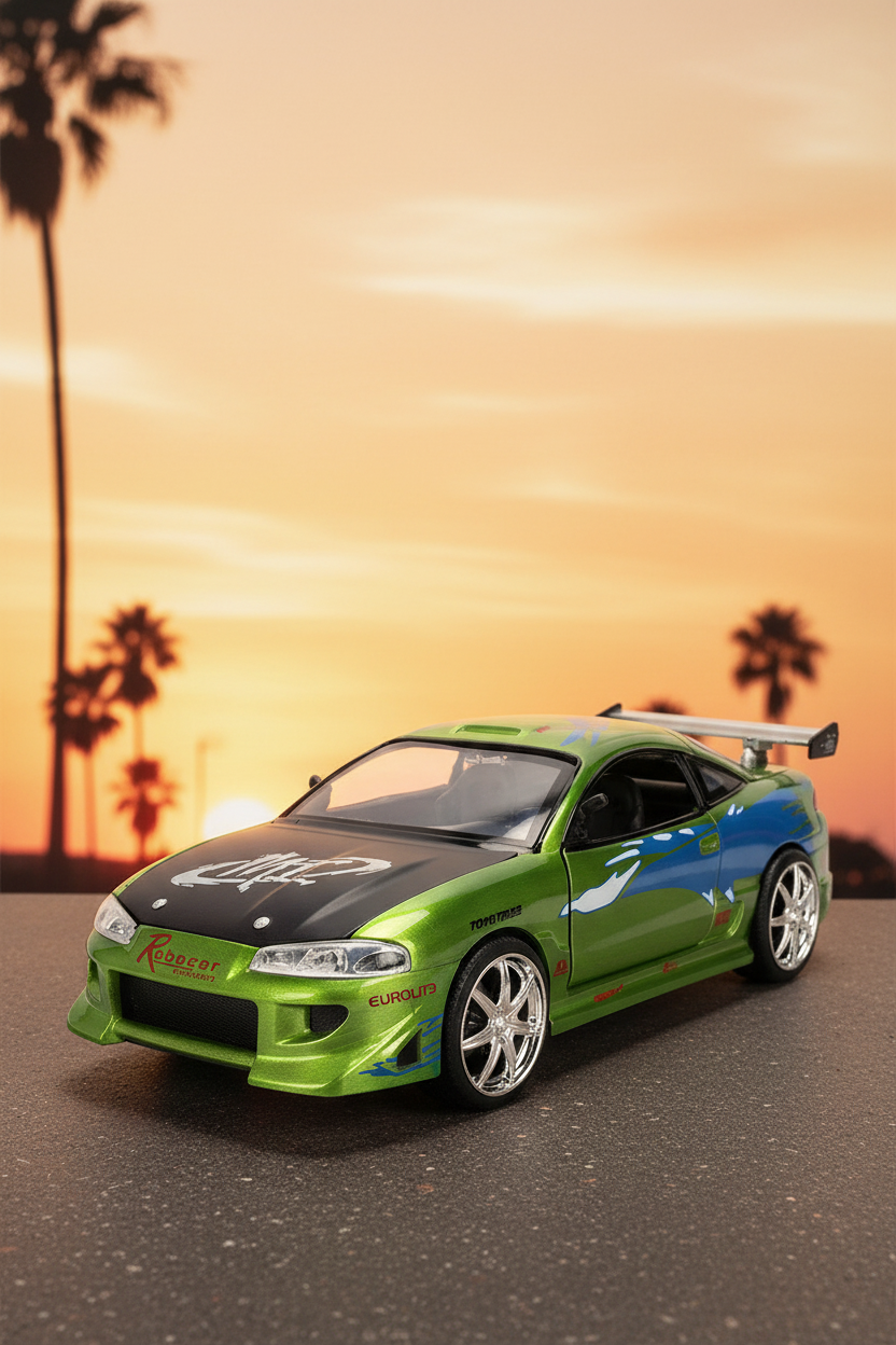 Brian's Mitsubishi Eclipse Green Brush Finish "The Fast and the Furious" (2001) Movie 25 Years of Fast & Furious Anniversary 1/24 Diecast Model Car by Jada