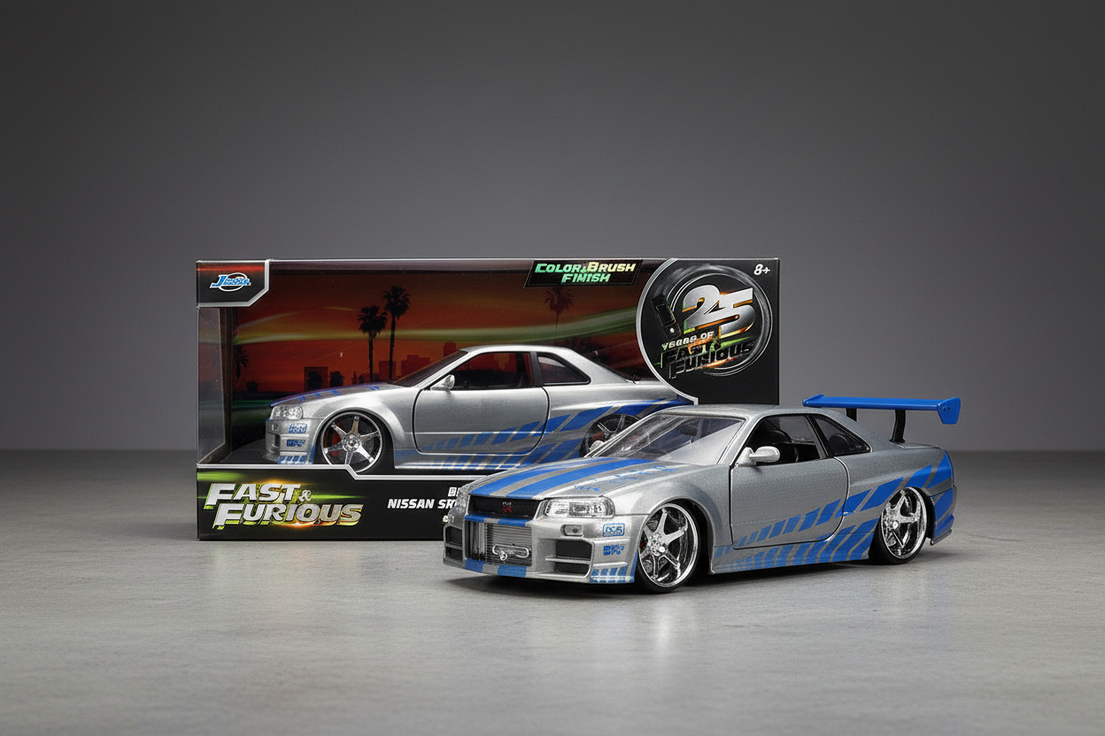 Brian's Nissan Skyline GT-R (R34) RHD (Right Hand Drive) Brush Finish  "2 Fast 2 Furious" (2003) Movie 25 Years of Fast & Furious Anniversary 1/24 by Jada