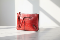Balenciaga Red Exotic Skin Leather Classic Pouch Purse Wristlet Bag