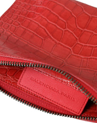 Balenciaga Red Exotic Skin Leather Classic Pouch Purse Wristlet Bag