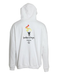 Balenciaga Vit Bomullslogotyp Hoodie Tröja
