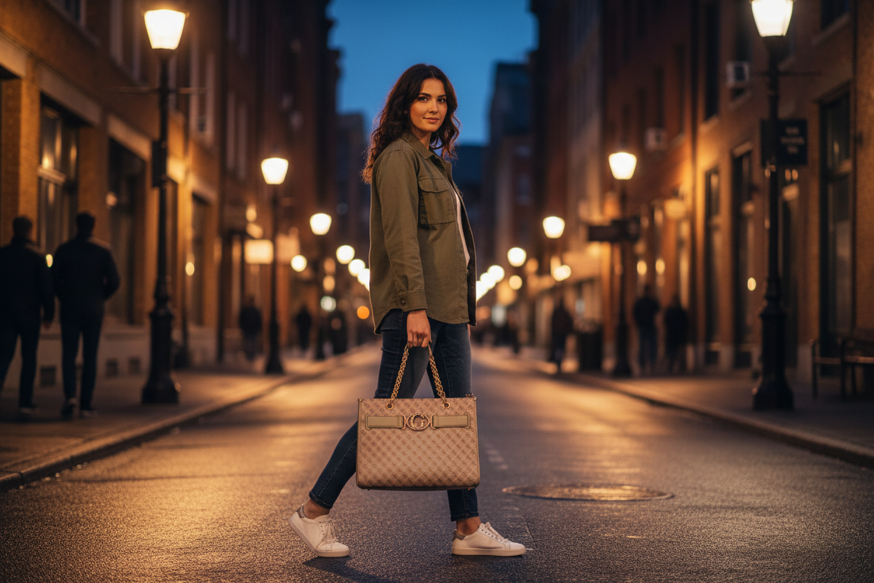 Dámská polyuretanová kabelka Guess Jeans Verde