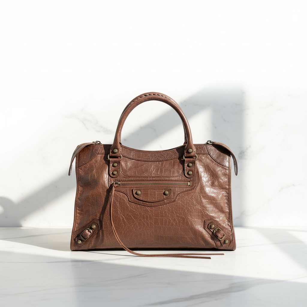 Hnědá telecí kožená kabelka přes rameno Balenciaga Bos Taurus