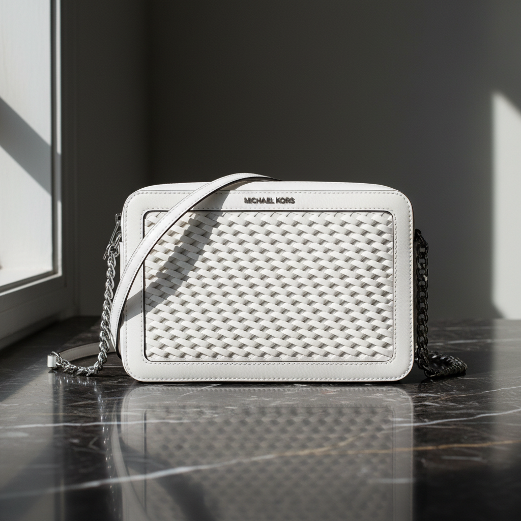 Michael Kors vit läderaxelväska