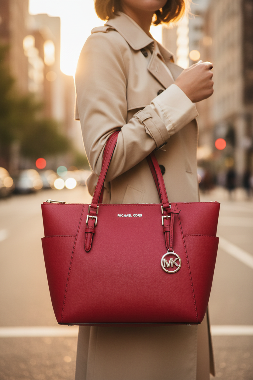 Červená kožená taška přes rameno Michael Kors