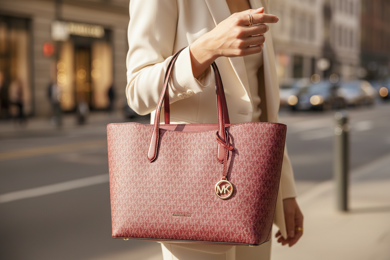 Červená látková kabelka přes rameno Michael Kors