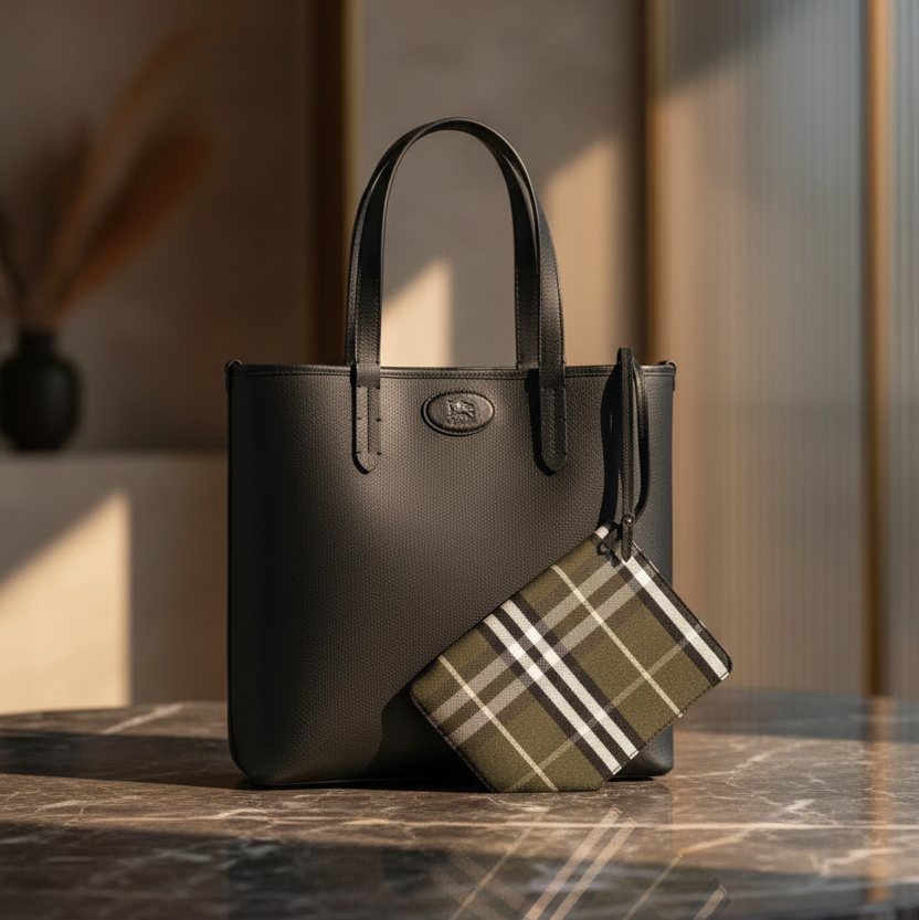 Burberry Black Calf Leather Bos Taurus Shoulder Bag