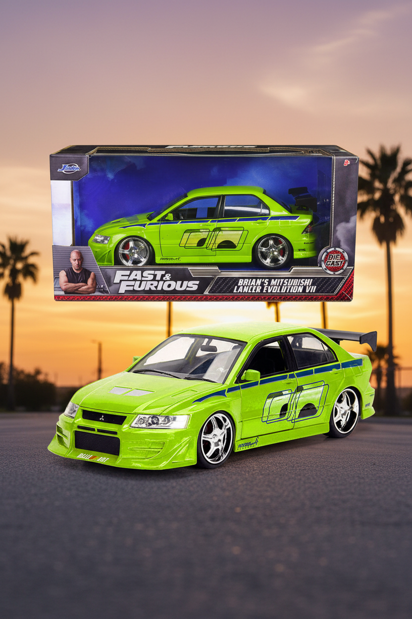 Brian's Mitsubishi Lancer Evolution VII Green with Graphics "Fast & Furious" Movie 1/24 Diecast Model Car by Jada