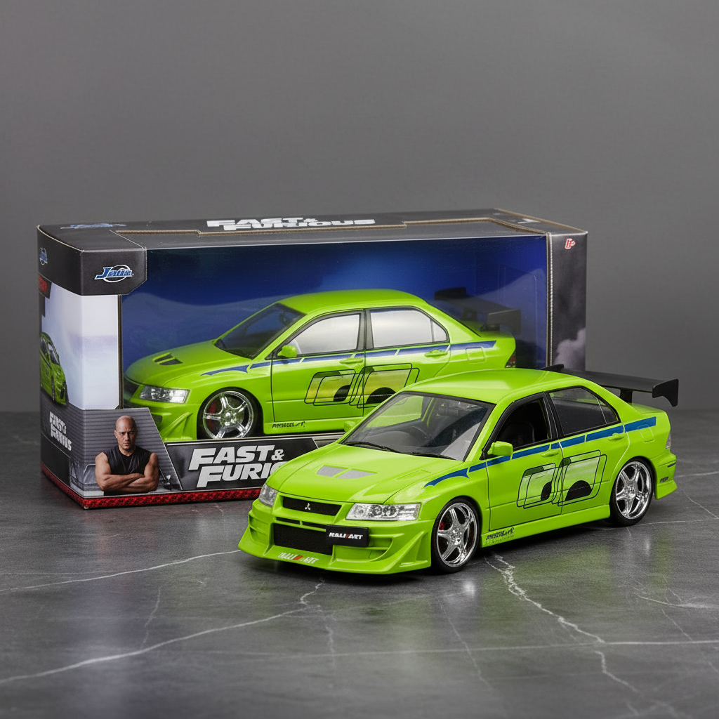 Brian's Mitsubishi Lancer Evolution VII Green with Graphics "Fast & Furious" Movie 1/24 Diecast Model Car by Jada