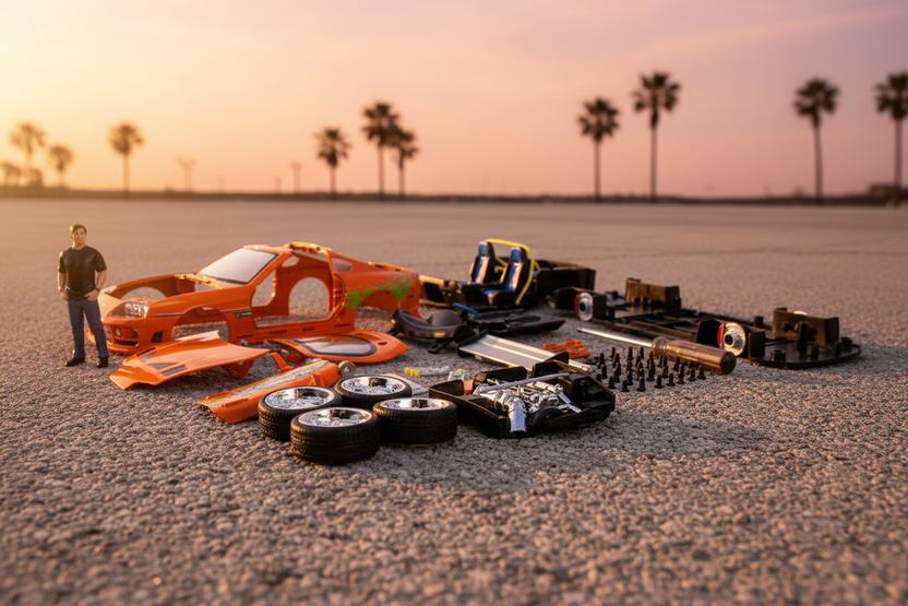 Model Kit Toyota Supra Metallic Orange with Brian Diecast Figure "Fast & Furious" Movie "Build N' Collect" 1/24 Diecast Model Car by Jada